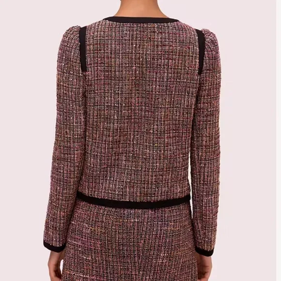 Kate Spade Puff Sleeve Tweed Jacket in Pink Plaid - Picture 3 of 11